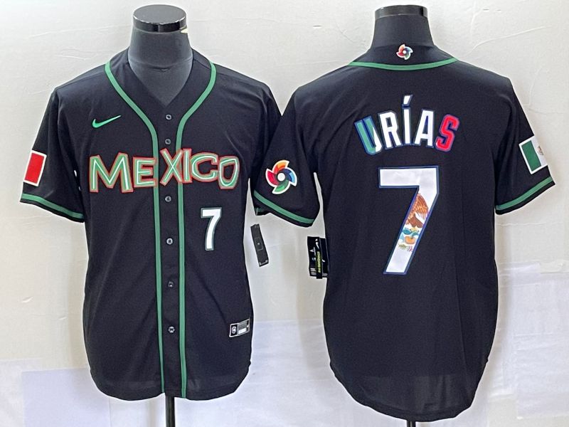 Men 2023 World Cub Mexico 7 Urias Black white Nike MLB Jersey7